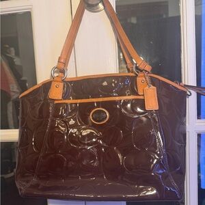 Coach brown Peyton Patent leather Large Tote Bag